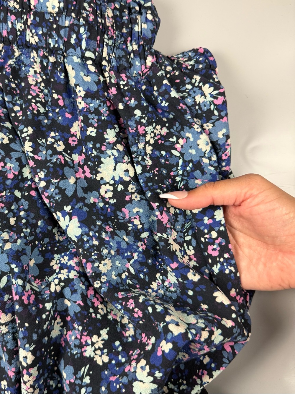 Marine Layer Charlotte Midi Maxi Dress Blue Floral Off Shoulder XL Cottagecore - Picture 9 of 11